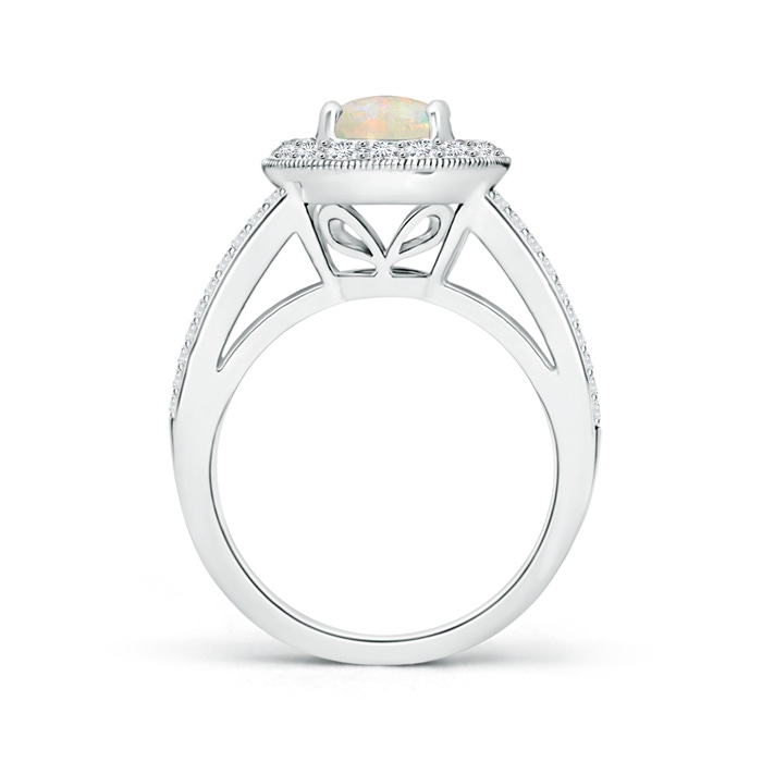 8mm AAAA Round Opal Split Shank Ring with Diamond Halo in White Gold Side-1
