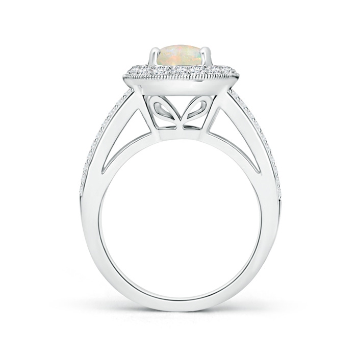 8mm AAAA Round Opal Split Shank Ring with Diamond Halo in White Gold side-1