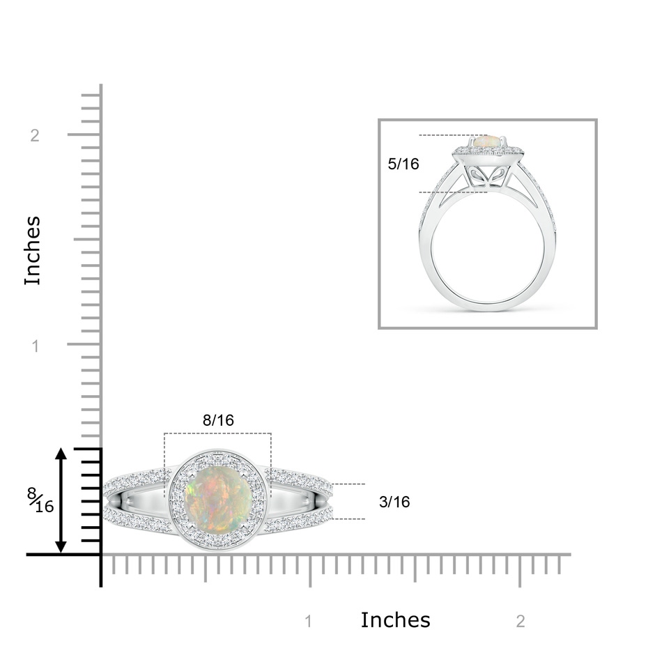 8mm AAAA Round Opal Split Shank Ring with Diamond Halo in White Gold ruler