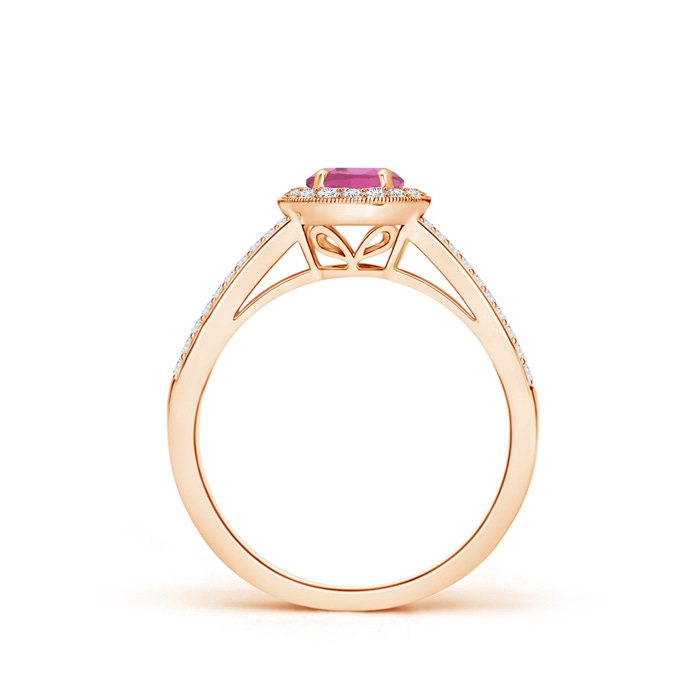 5mm AAA Round Pink Tourmaline Split Shank Ring with Diamond Halo in Rose Gold Product Image