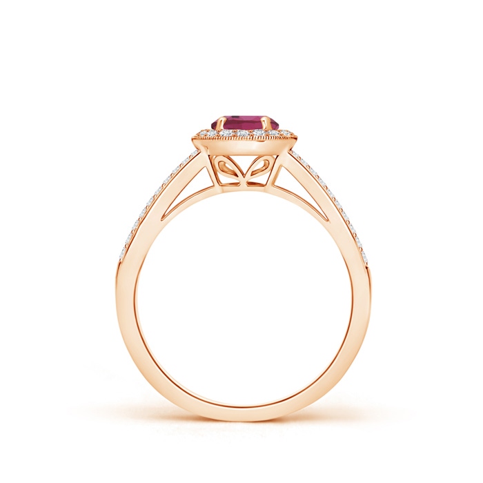 5mm AAAA Round Pink Tourmaline Split Shank Ring with Diamond Halo in Rose Gold Product Image