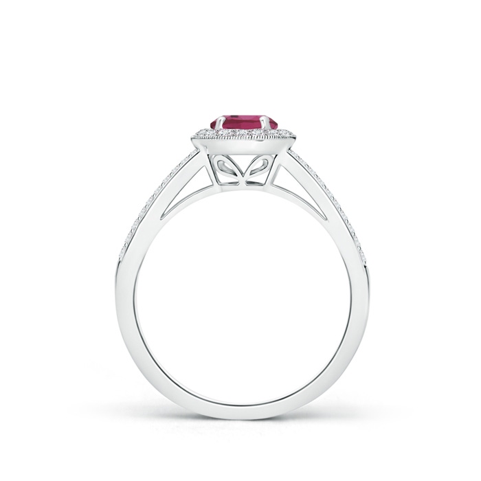 5mm AAAA Round Pink Tourmaline Split Shank Ring with Diamond Halo in White Gold product image