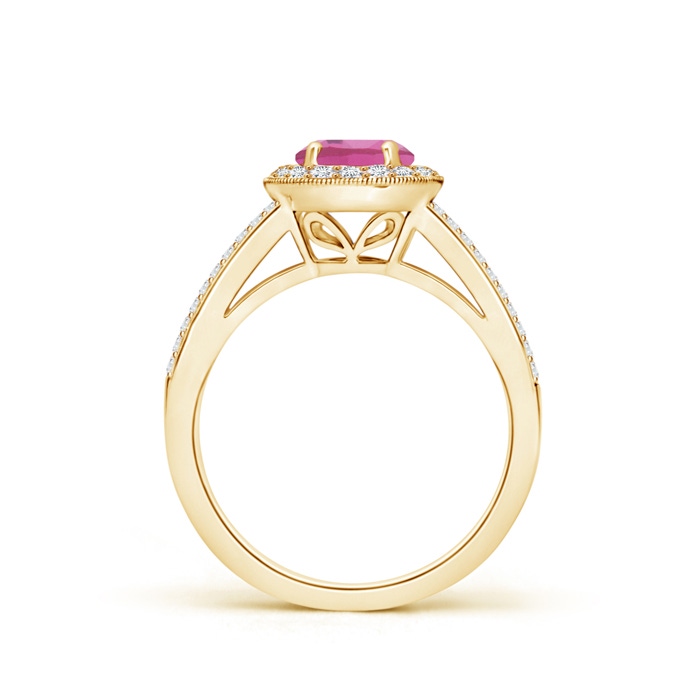 6mm AAA Round Pink Tourmaline Split Shank Ring with Diamond Halo in Yellow Gold product image
