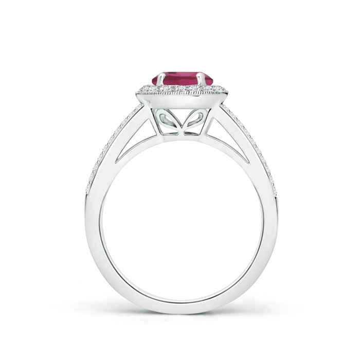 6mm AAAA Round Pink Tourmaline Split Shank Ring with Diamond Halo in White Gold product image