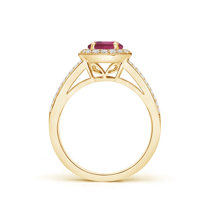 6mm AAAA Round Pink Tourmaline Split Shank Ring with Diamond Halo in Yellow Gold product image