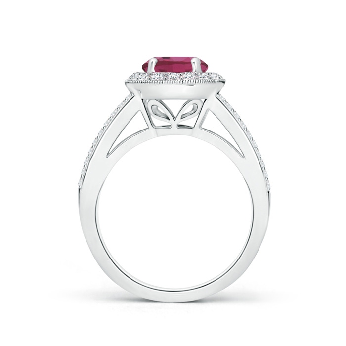 7mm AAAA Round Pink Tourmaline Split Shank Ring with Diamond Halo in P950 Platinum product image