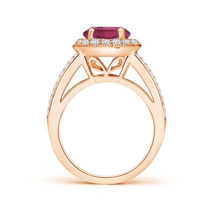 8mm AAAA Round Pink Tourmaline Split Shank Ring with Diamond Halo in Rose Gold product image