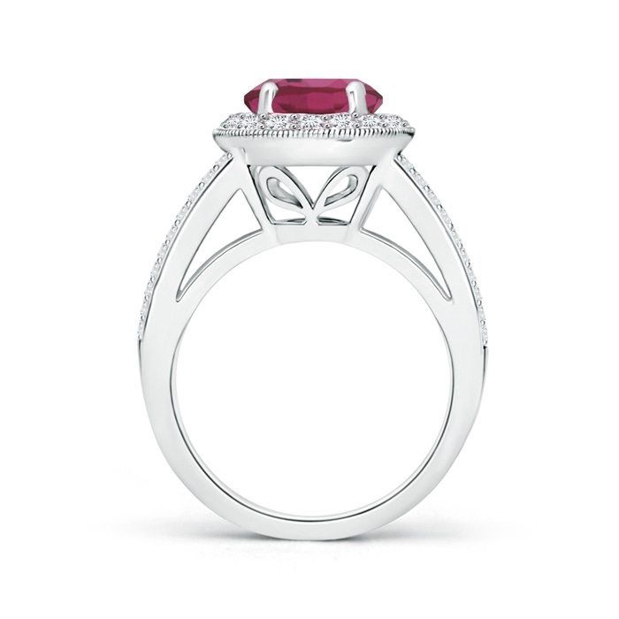 8mm AAAA Round Pink Tourmaline Split Shank Ring with Diamond Halo in White Gold Product Image