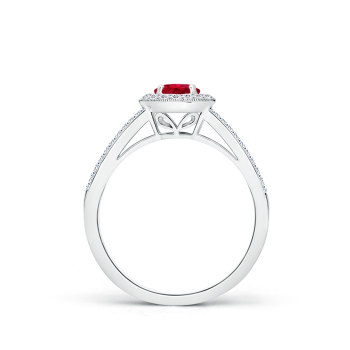 5mm AAA Round Ruby Split Shank Ring with Diamond Halo in White Gold Side-1