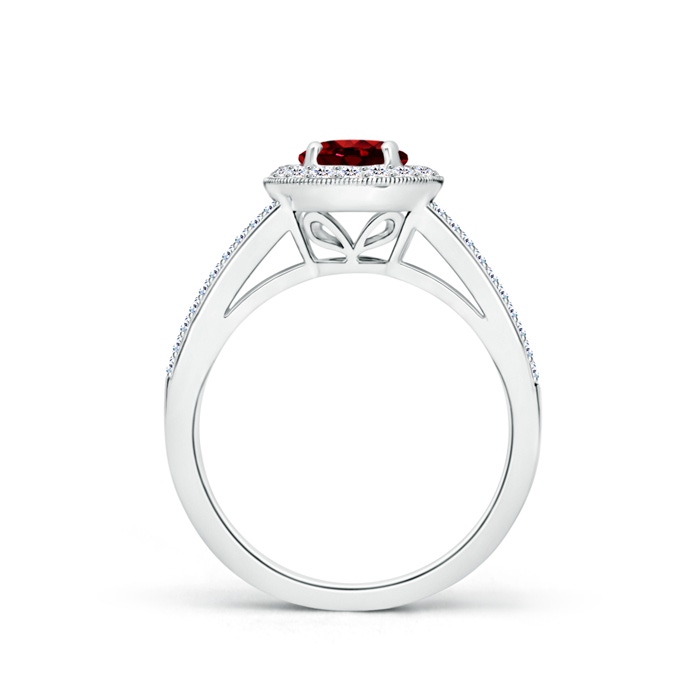 6mm Lab-Grown Round Ruby Split Shank Ring with Diamond Halo in White Gold side-1