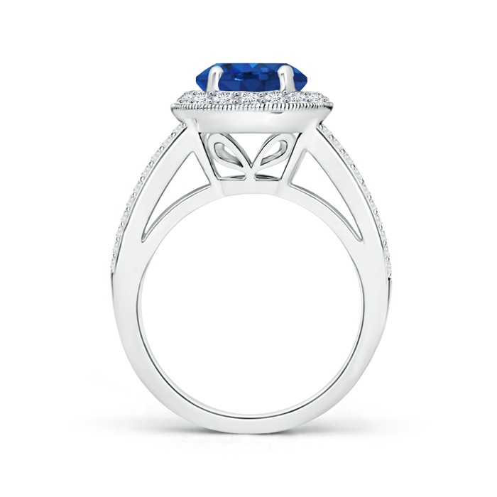 8mm AAA Round Blue Sapphire Split Shank Ring with Diamond Halo in White Gold side-1