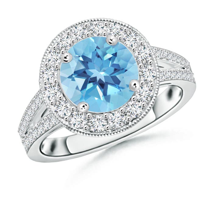 A - Swiss Blue Topaz / 3.01 CT / 14 KT White Gold