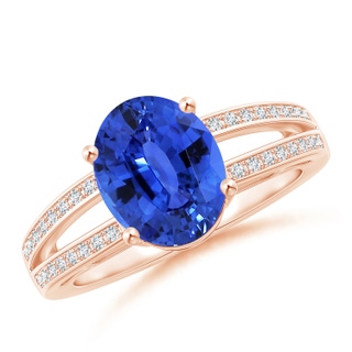 10.04x7.99x5.05mm AAAA GIA Certified Twin Shank Oval Blue Sapphire Ring with Diamonds in 10K Rose Gold