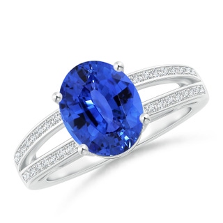 10.04x7.99x5.05mm AAAA GIA Certified Twin Shank Oval Blue Sapphire Ring with Diamonds in White Gold