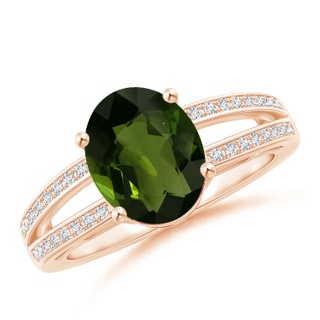 9.78x7.73x4.46mm AAA GIA Certified Solitaire Oval Tourmaline Split Shank Ring in 10K Rose Gold