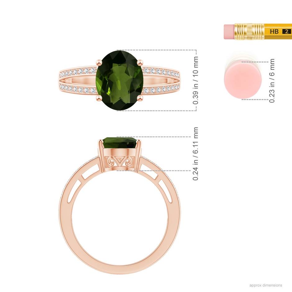 9.78x7.73x4.46mm AAA GIA Certified Solitaire Oval Tourmaline Split Shank Ring in 18K Rose Gold ruler