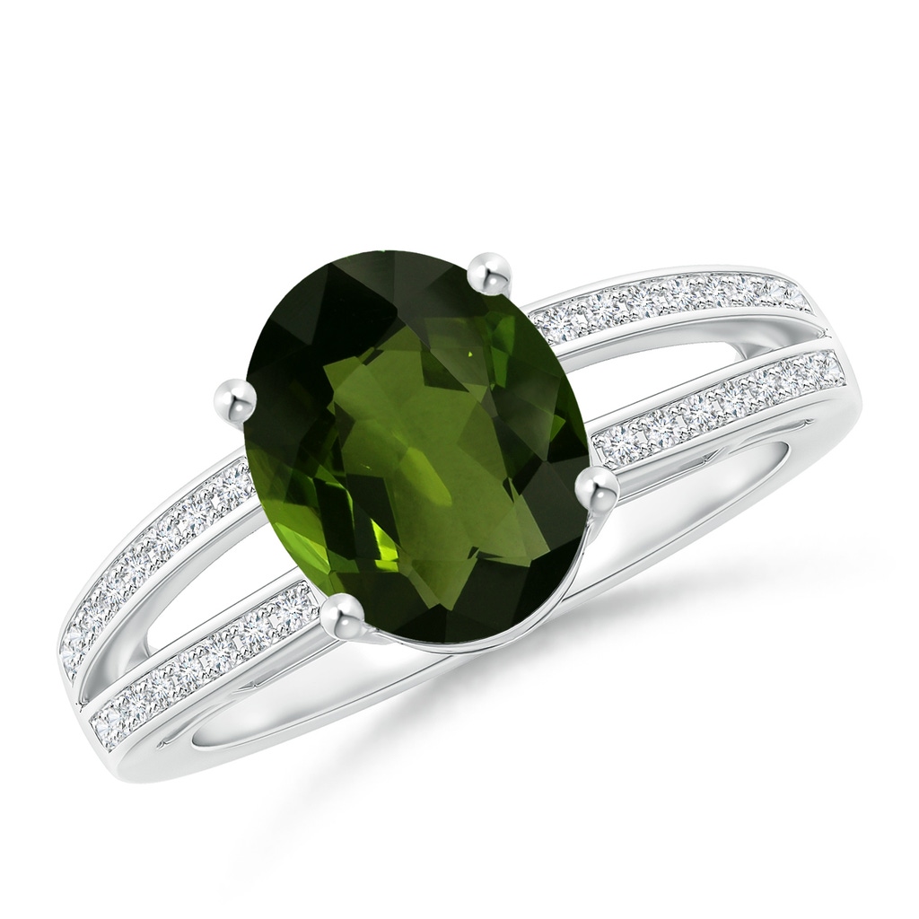 9.78x7.73x4.46mm AAA GIA Certified Solitaire Oval Tourmaline Split Shank Ring in White Gold