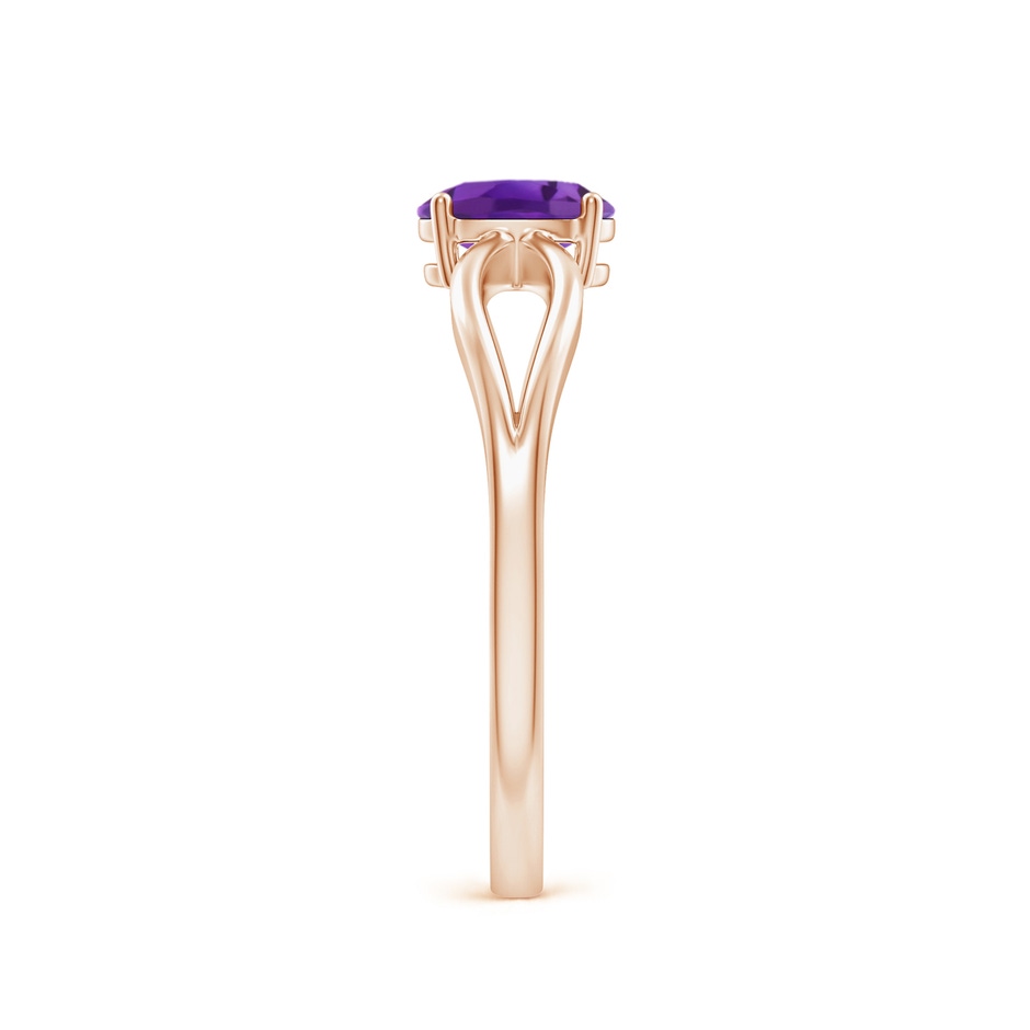 6x4mm AAA Prong-Set Solitaire Amethyst Split Shank Ring in Rose Gold body-hand