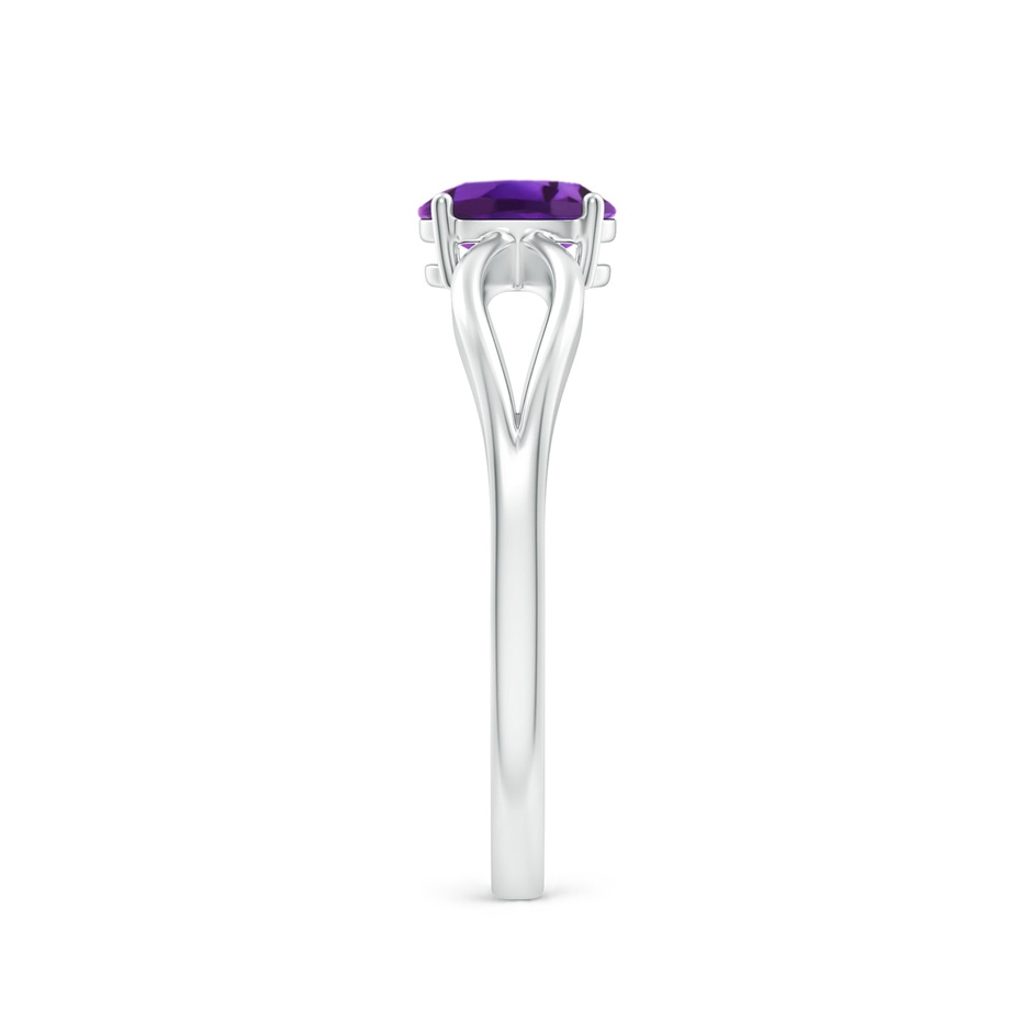 6x4mm AAAA Prong-Set Solitaire Amethyst Split Shank Ring in P950 Platinum body-hand
