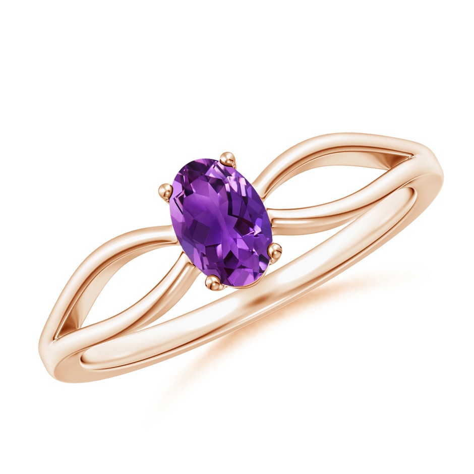 6x4mm AAAA Prong-Set Solitaire Amethyst Split Shank Ring in Rose Gold 