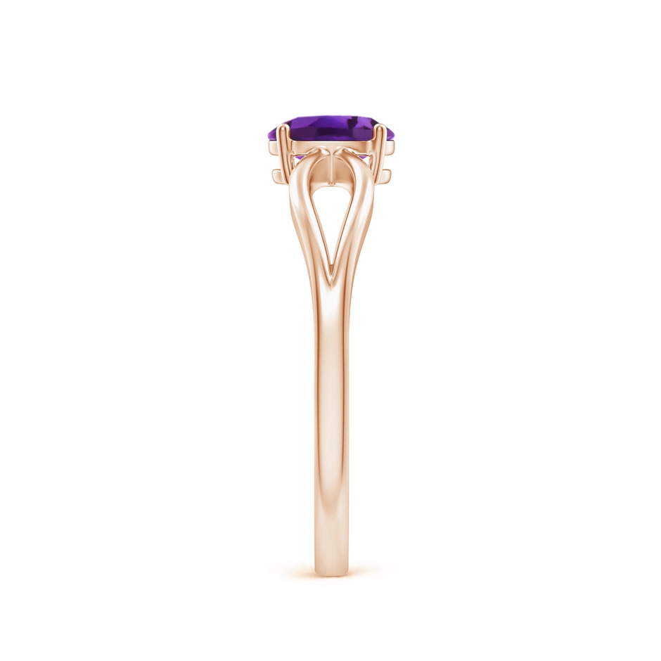 6x4mm AAAA Prong-Set Solitaire Amethyst Split Shank Ring in Rose Gold body-hand