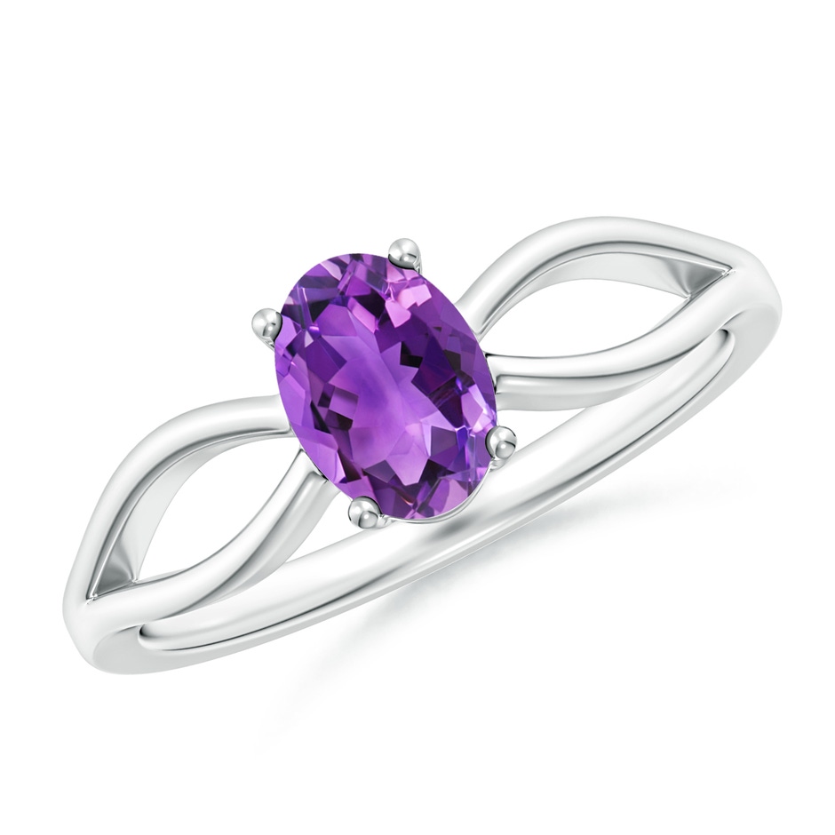 7x5mm AAA Prong-Set Solitaire Amethyst Split Shank Ring in P950 Platinum 