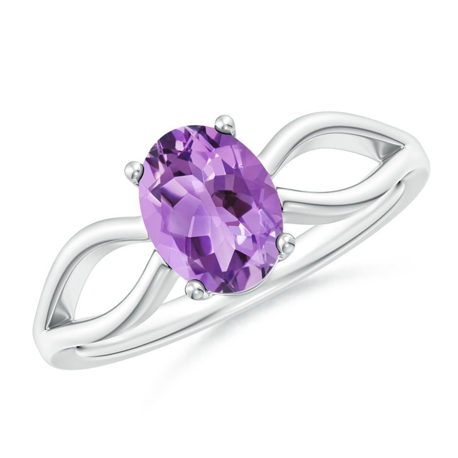 8x6mm A Prong-Set Solitaire Amethyst Split Shank Ring in White Gold 
