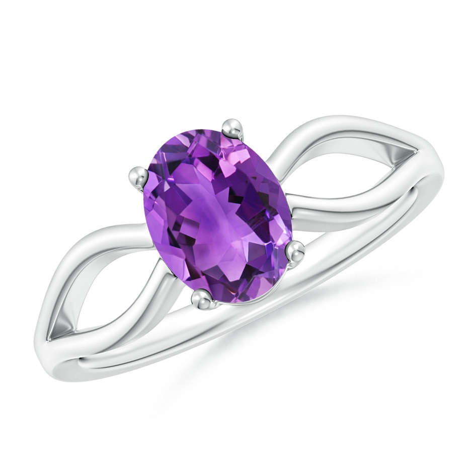 8x6mm AAA Prong-Set Solitaire Amethyst Split Shank Ring in White Gold 