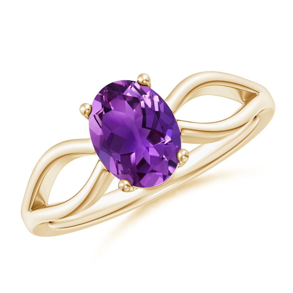 8x6mm AAAA Prong-Set Solitaire Amethyst Split Shank Ring in Yellow Gold 
