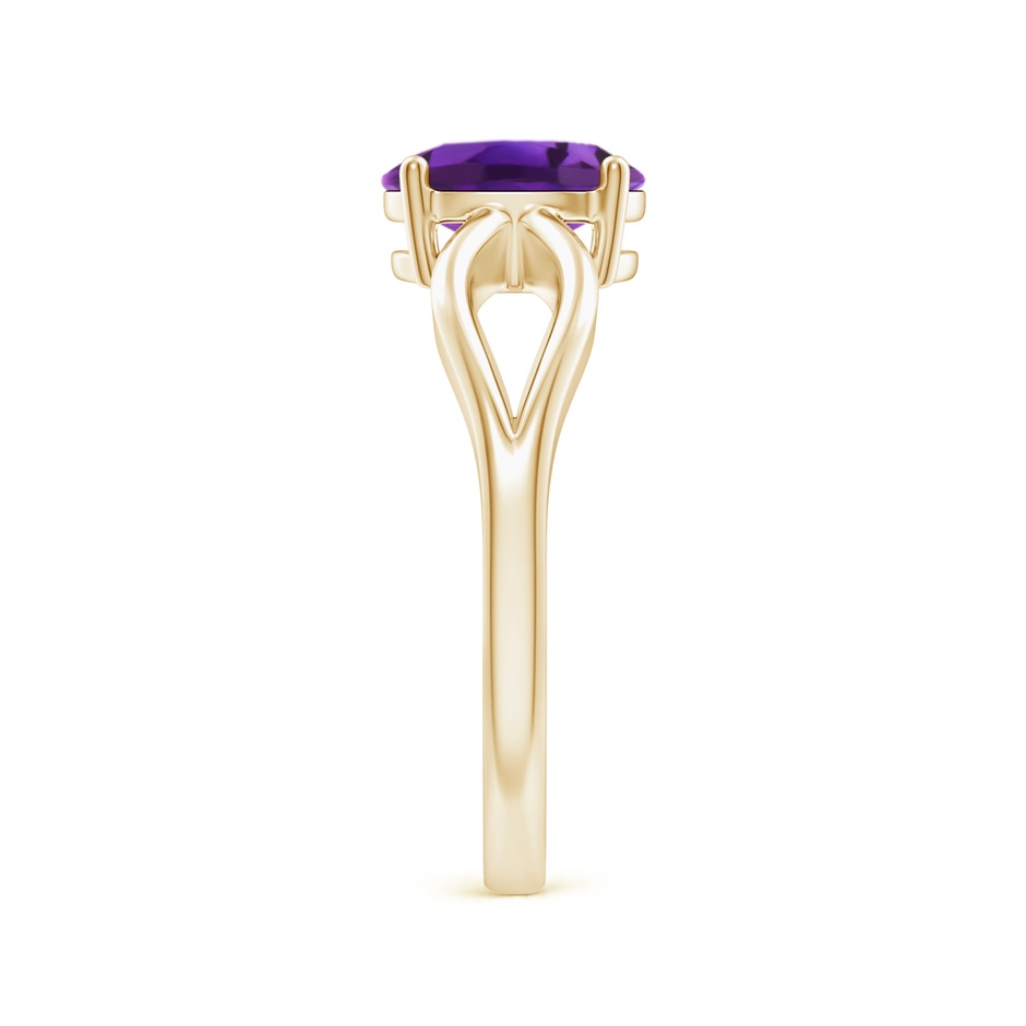 8x6mm AAAA Prong-Set Solitaire Amethyst Split Shank Ring in Yellow Gold body-hand