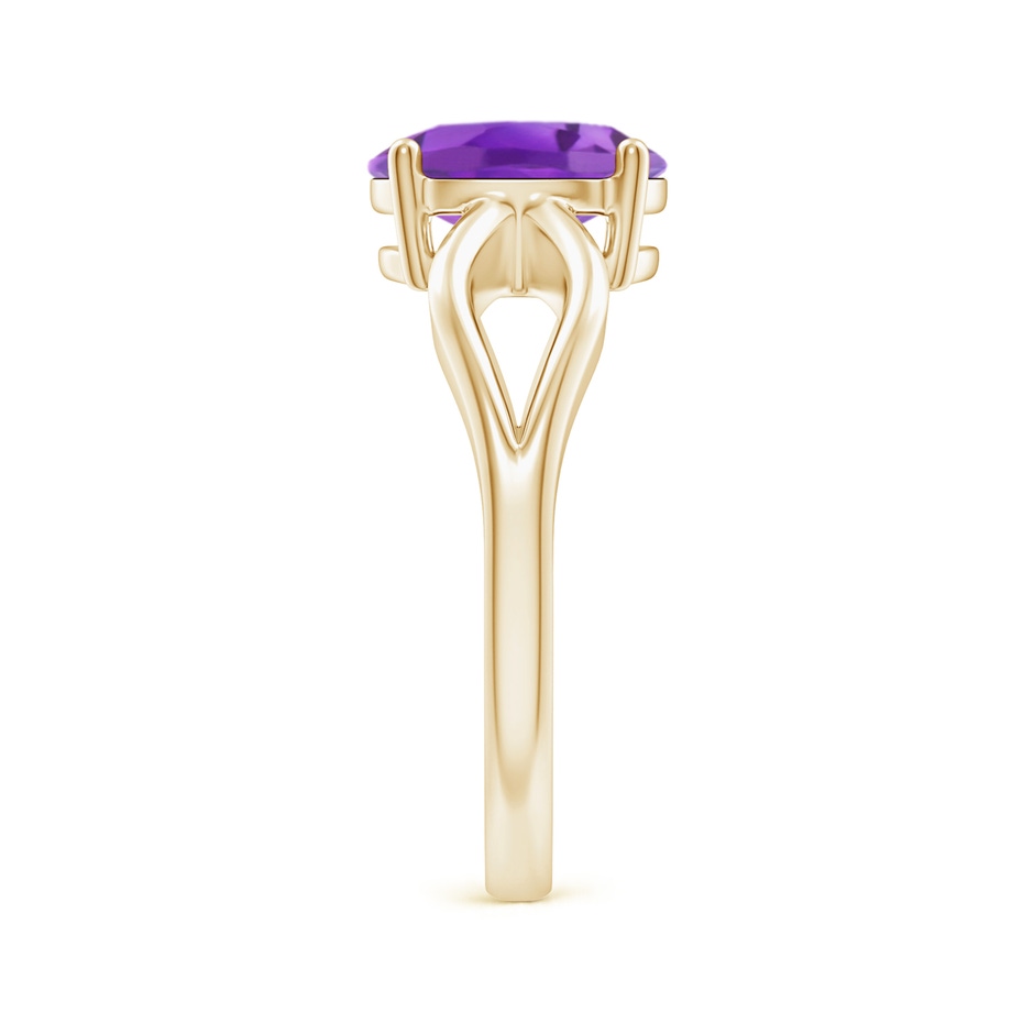 9x7mm AA Prong-Set Solitaire Amethyst Split Shank Ring in Yellow Gold body-hand