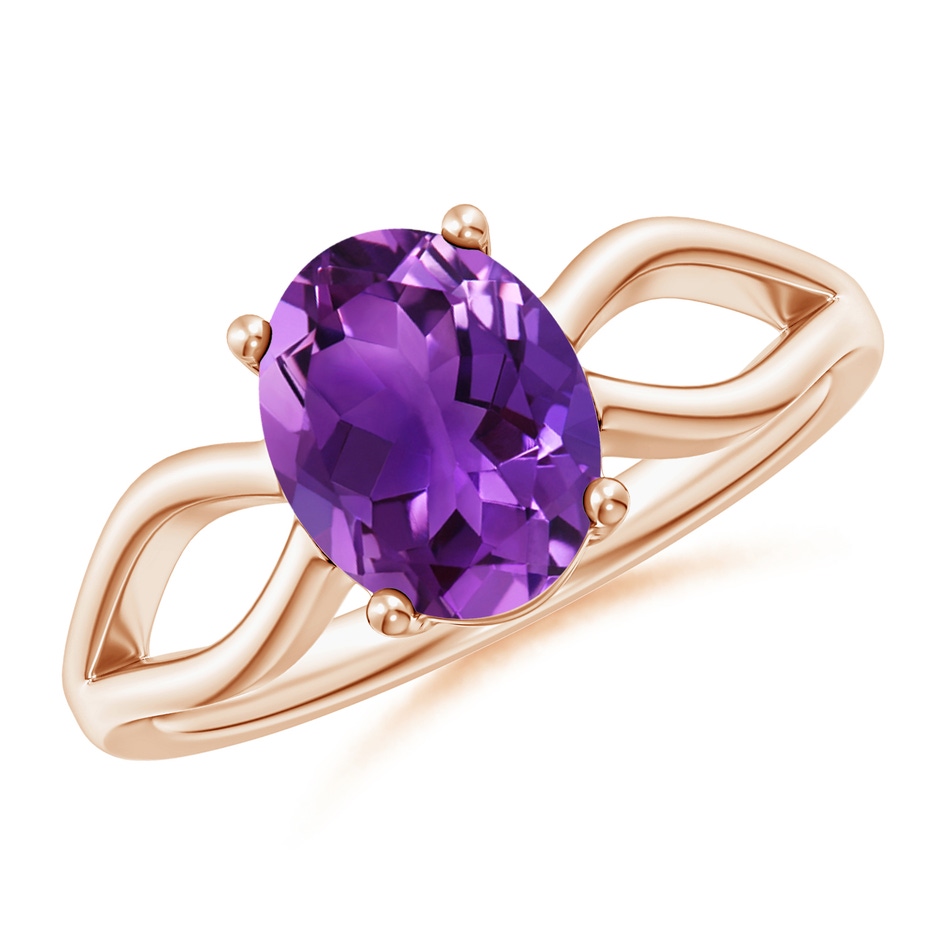 9x7mm AAAA Prong-Set Solitaire Amethyst Split Shank Ring in Rose Gold 