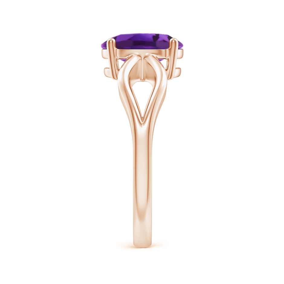 9x7mm AAAA Prong-Set Solitaire Amethyst Split Shank Ring in Rose Gold body-hand