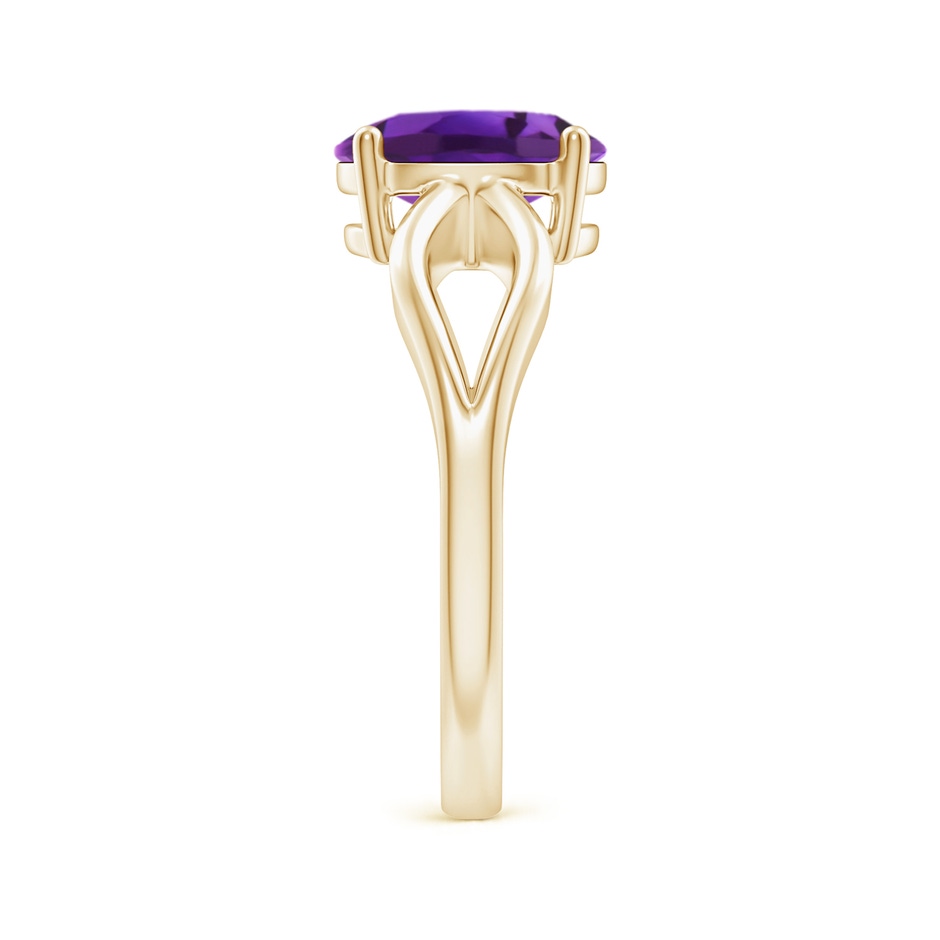 9x7mm AAAA Prong-Set Solitaire Amethyst Split Shank Ring in Yellow Gold body-hand