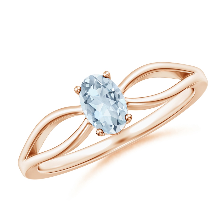 6x4mm A Prong-Set Solitaire Aquamarine Split Shank Ring in Rose Gold 
