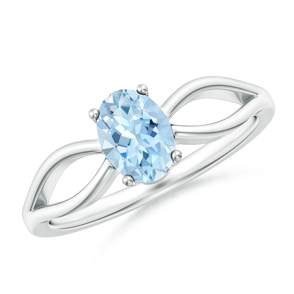 7x5mm AAA Prong-Set Solitaire Aquamarine Split Shank Ring in White Gold 