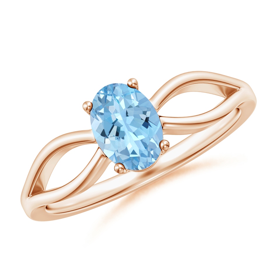 7x5mm AAAA Prong-Set Solitaire Aquamarine Split Shank Ring in Rose Gold 