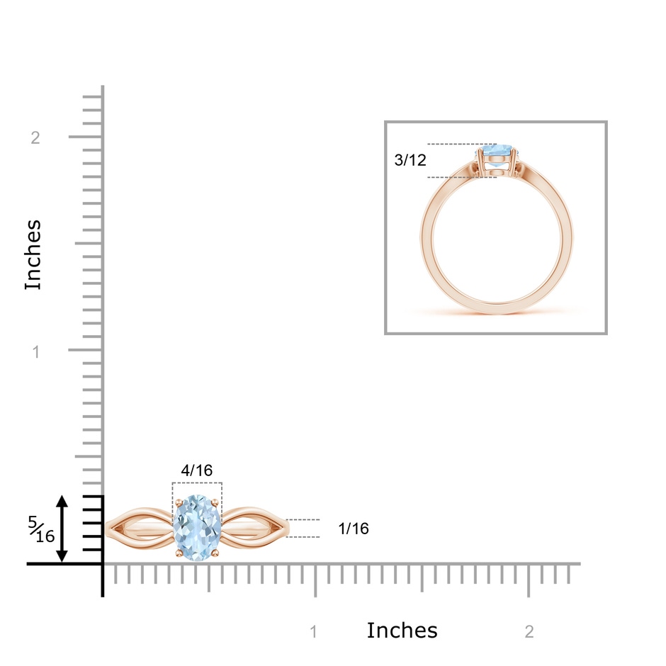 8x6mm AA Prong-Set Solitaire Aquamarine Split Shank Ring in Rose Gold ruler