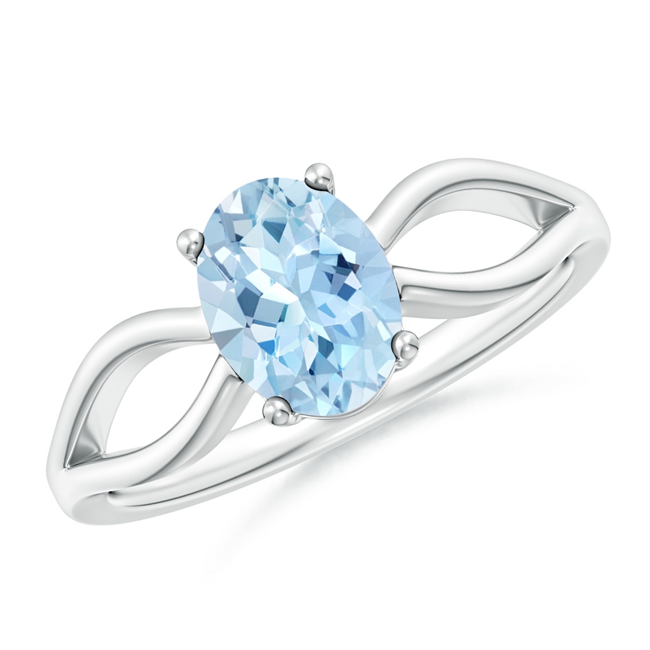 8x6mm AAA Prong-Set Solitaire Aquamarine Split Shank Ring in White Gold 