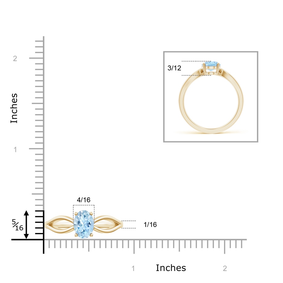 8x6mm AAA Prong-Set Solitaire Aquamarine Split Shank Ring in Yellow Gold ruler