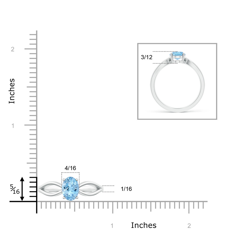 8x6mm AAAA Prong-Set Solitaire Aquamarine Split Shank Ring in P950 Platinum ruler