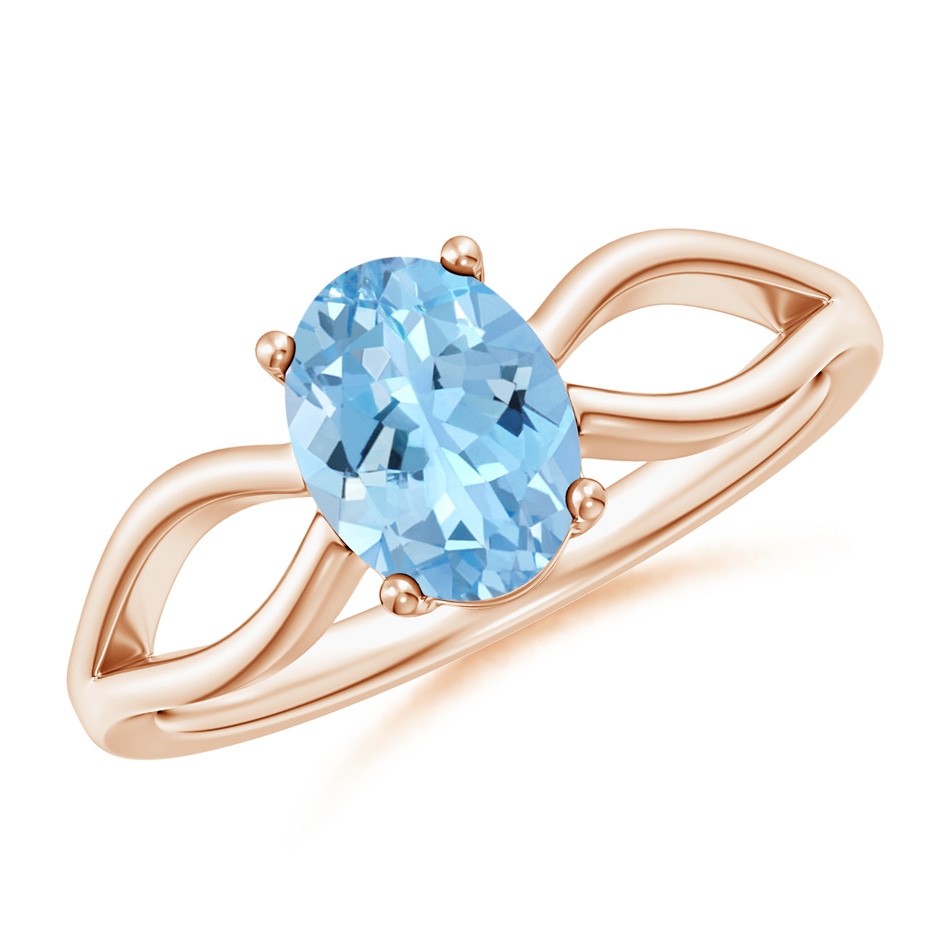 8x6mm AAAA Prong-Set Solitaire Aquamarine Split Shank Ring in Rose Gold 
