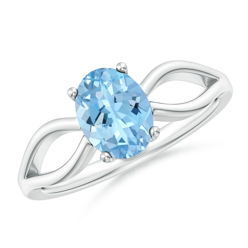 8x6mm AAAA Prong-Set Solitaire Aquamarine Split Shank Ring in White Gold 