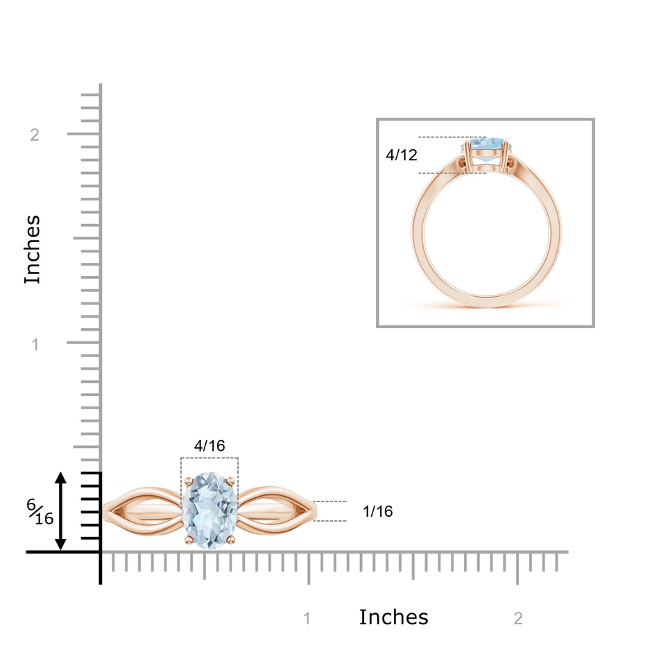 9x7mm A Prong-Set Solitaire Aquamarine Split Shank Ring in Rose Gold ruler