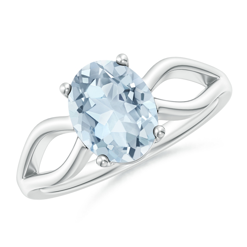 9x7mm A Prong-Set Solitaire Aquamarine Split Shank Ring in White Gold 