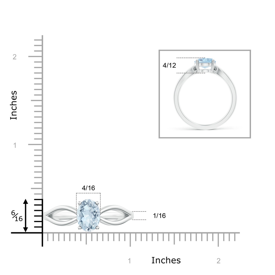 9x7mm A Prong-Set Solitaire Aquamarine Split Shank Ring in White Gold ruler