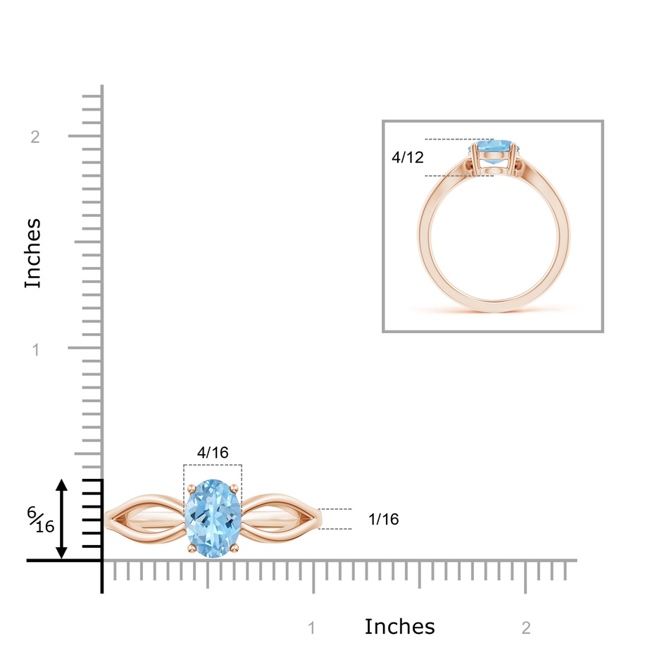 9x7mm AAAA Prong-Set Solitaire Aquamarine Split Shank Ring in Rose Gold ruler