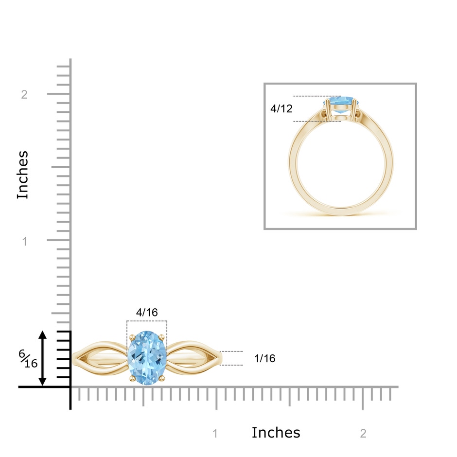9x7mm AAAA Prong-Set Solitaire Aquamarine Split Shank Ring in Yellow Gold ruler