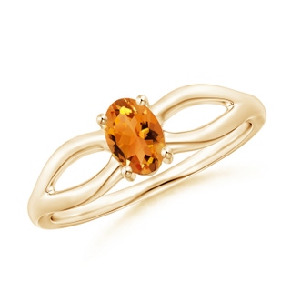 6x4mm AAA Prong-Set Solitaire Citrine Split Shank Ring in 9K Yellow Gold