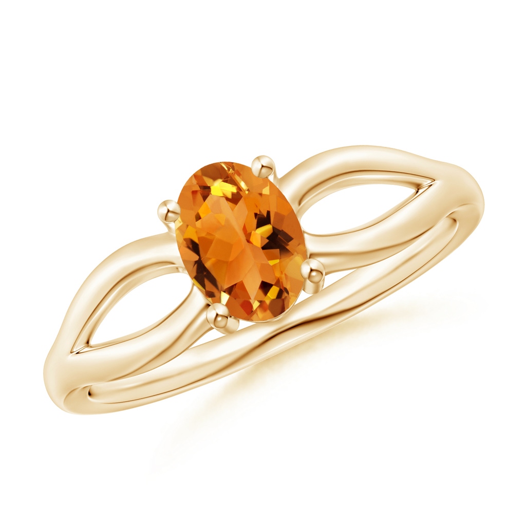 7x5mm AAA Prong-Set Solitaire Citrine Split Shank Ring in Yellow Gold